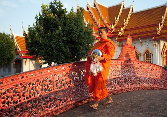 Tibetan buddhist monks near the Wat Benjamaborpit in Bangkok, Thailand.