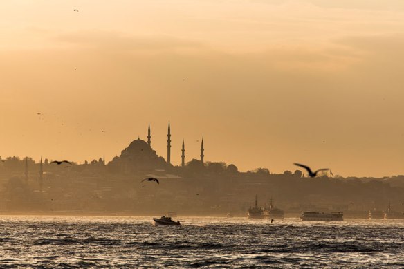 Süleymaniye Mosque at sunset in Istanbul.